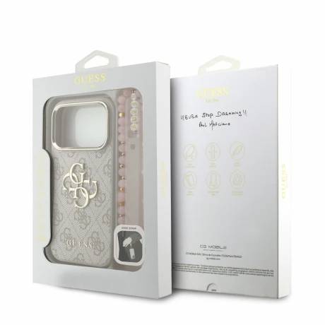 Guess PU 4G Metal Logo Strap Zadni Kryt pro iPhone 18 Pro Pink