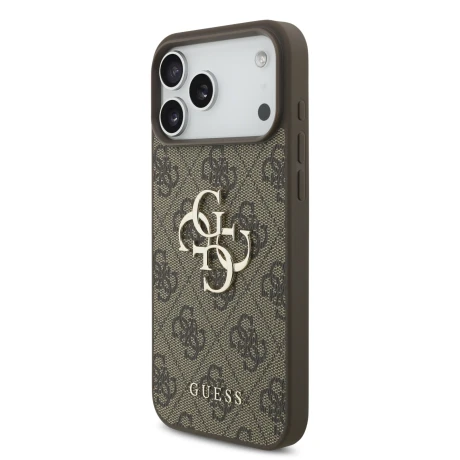 Guess PU 4G Metal Logo Zadni Kryt pro iPhone 18 Pro Max Brown