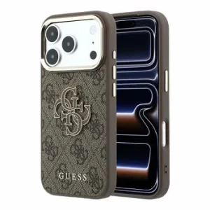 Guess PU 4G Resin Metal Logo Zadni Kryt pro iPhone 18 Pro Brown
