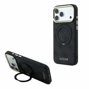 Guess PU 4G Ring Stand MagSafe Zadni Kryt pro iPhone 18 Pro Max Black