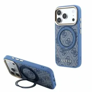 Guess PU 4G Ring Stand MagSafe Zadni Kryt pro iPhone 18 Pro Max Blue