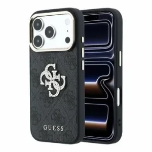 Guess PU 4G Strass Metal Logo Zadni Kryt pro iPhone 18 Pro Max Black