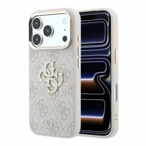 Guess PU 4G Strass Metal Logo Zadni Kryt pro iPhone 18 Pro Max Pink
