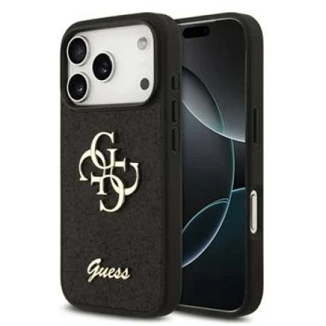 Guess PU Fixed Glitter 4G Metal Logo Zadni Kryt pro iPhone 18 Pro Black