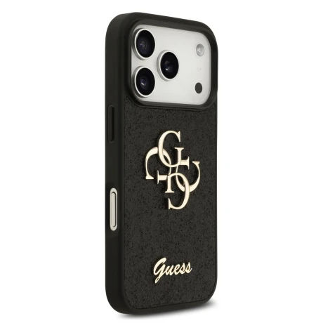 Guess PU Fixed Glitter 4G Metal Logo Zadni Kryt pro iPhone 18 Pro Black