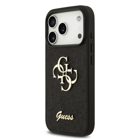 Guess PU Fixed Glitter 4G Metal Logo Zadni Kryt pro iPhone 18 Pro Black