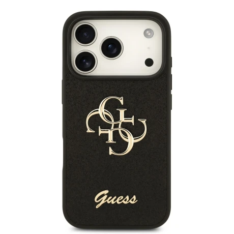 Guess PU Fixed Glitter 4G Metal Logo Zadni Kryt pro iPhone 18 Pro Black