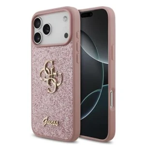 Guess PU Fixed Glitter 4G Metal Logo Zadni Kryt pro iPhone 18 Pro Max Pink
