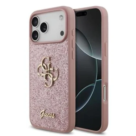 Guess PU Fixed Glitter 4G Metal Logo Zadni Kryt pro iPhone 18 Pro Max Pink