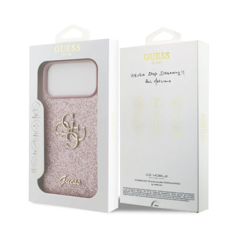 Guess PU Fixed Glitter 4G Metal Logo Zadni Kryt pro iPhone 18 Pro Max Pink