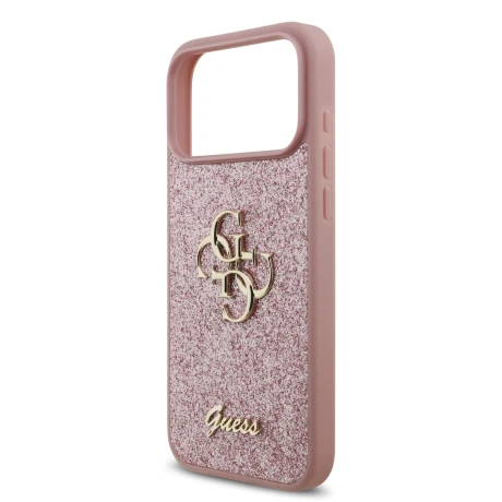 Guess PU Fixed Glitter 4G Metal Logo Zadni Kryt pro iPhone 18 Pro Max Pink