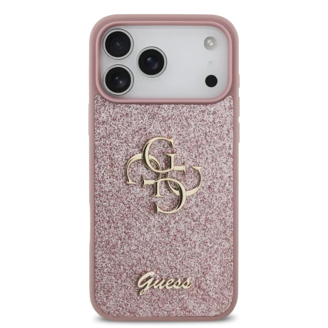 Guess PU Fixed Glitter 4G Metal Logo Zadni Kryt pro iPhone 18 Pro Max Pink