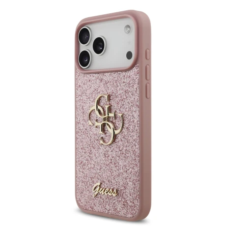 Guess PU Fixed Glitter 4G Metal Logo Zadni Kryt pro iPhone 18 Pro Max Pink