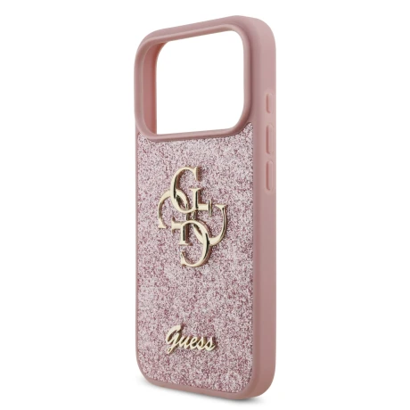 Guess PU Fixed Glitter 4G Metal Logo Zadni Kryt pro iPhone 18 Pro Pink