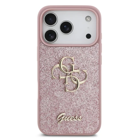 Guess PU Fixed Glitter 4G Metal Logo Zadni Kryt pro iPhone 18 Pro Pink