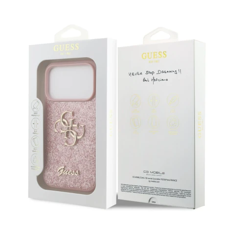 Guess PU Fixed Glitter 4G Metal Logo Zadni Kryt pro iPhone 18 Pro Pink
