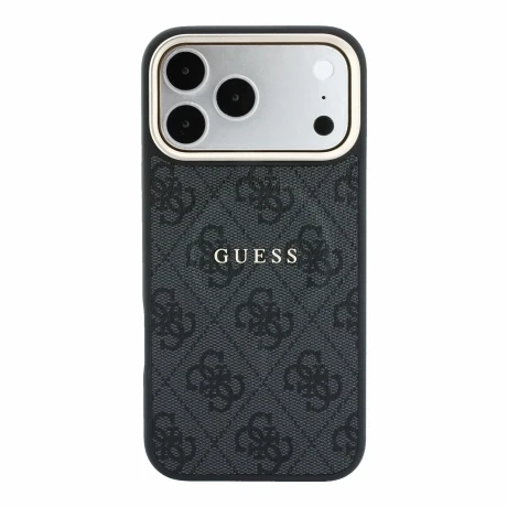 Guess PU Leather 4G Gold Frame Embossed MagSafe Zadni Kryt pro iPhone 18 Pro Black