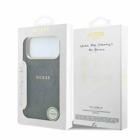 Guess PU Leather 4G Gold Frame Embossed MagSafe Zadni Kryt pro iPhone 18 Pro Black