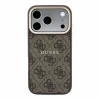 Guess PU Leather 4G Gold Frame Embossed MagSafe Zadni Kryt pro iPhone 18 Pro Max Brown