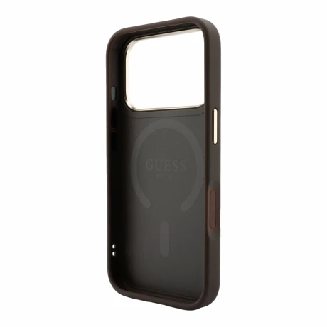 Guess PU Leather 4G Gold Frame Embossed MagSafe Zadni Kryt pro iPhone 18 Pro Max Brown
