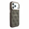 Guess PU Leather 4G Gold Frame Embossed MagSafe Zadni Kryt pro iPhone 18 Pro Max Brown