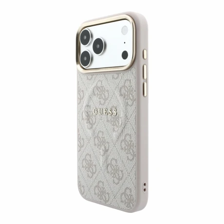 Guess PU Leather 4G Gold Frame Embossed MagSafe Zadni Kryt pro iPhone 18 Pro Max Pink