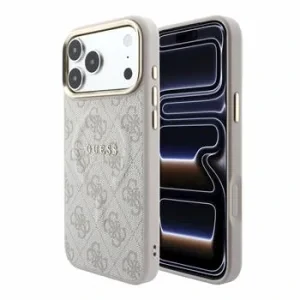 Guess PU Leather 4G Gold Frame Embossed MagSafe Zadni Kryt pro iPhone 18 Pro Max Pink