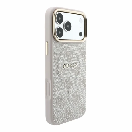 Guess PU Leather 4G Gold Frame Embossed MagSafe Zadni Kryt pro iPhone 18 Pro Max Pink