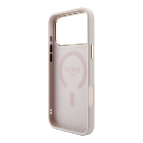 Guess PU Leather 4G Gold Frame Embossed MagSafe Zadni Kryt pro iPhone 18 Pro Pink