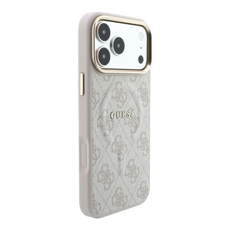 Guess PU Leather 4G Gold Frame Embossed MagSafe Zadni Kryt pro iPhone 18 Pro Pink