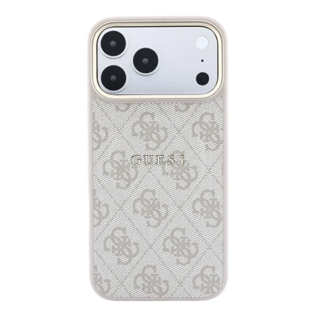 Guess PU Leather 4G Gold Frame Embossed MagSafe Zadni Kryt pro iPhone 18 Pro Pink