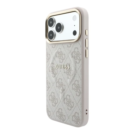 Guess PU Leather 4G Gold Frame Embossed MagSafe Zadni Kryt pro iPhone 18 Pro Pink