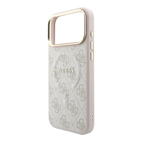 Guess PU Leather 4G Gold Frame Embossed MagSafe Zadni Kryt pro iPhone 18 Pro Pink