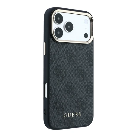 Guess PU Leather 4G Gold Frame MagSafe Zadni Kryt pro iPhone 18 Pro Black