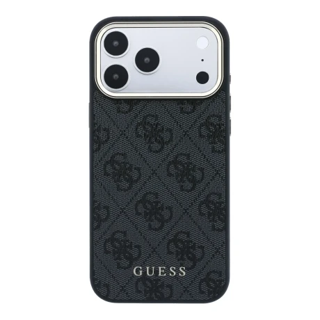 Guess PU Leather 4G Gold Frame MagSafe Zadni Kryt pro iPhone 18 Pro Black