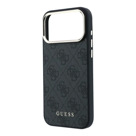 Guess PU Leather 4G Gold Frame MagSafe Zadni Kryt pro iPhone 18 Pro Black