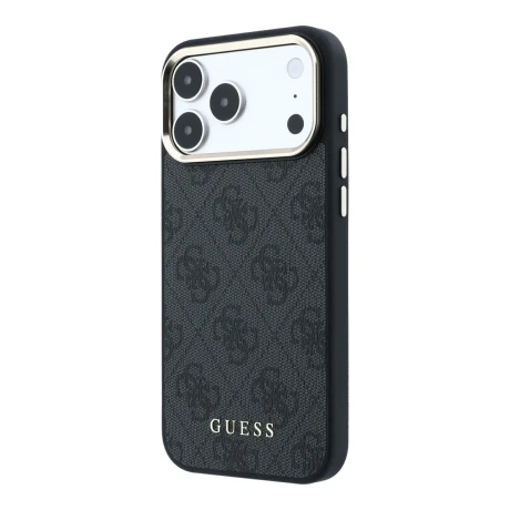 Guess PU Leather 4G Gold Frame MagSafe Zadni Kryt pro iPhone 18 Pro Black