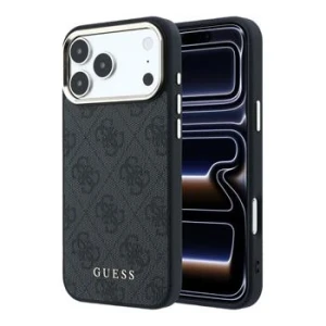 Guess PU Leather 4G Gold Frame MagSafe Zadni Kryt pro iPhone 18 Pro Black
