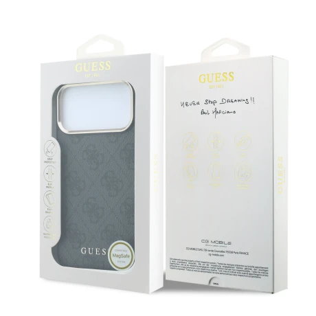 Guess PU Leather 4G Gold Frame MagSafe Zadni Kryt pro iPhone 18 Pro Black