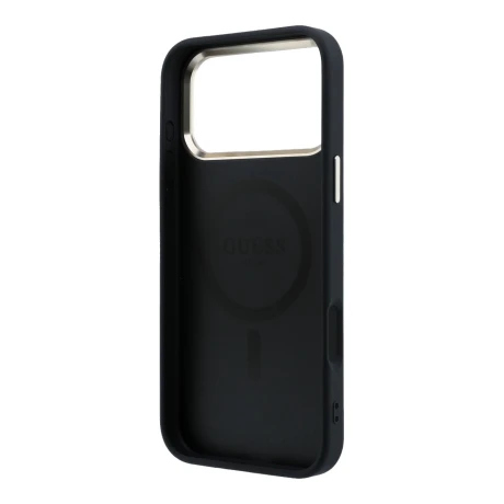 Guess PU Leather 4G Gold Frame MagSafe Zadni Kryt pro iPhone 18 Pro Black