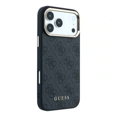 Guess PU Leather 4G Gold Frame MagSafe Zadni Kryt pro iPhone 18 Pro Max Black