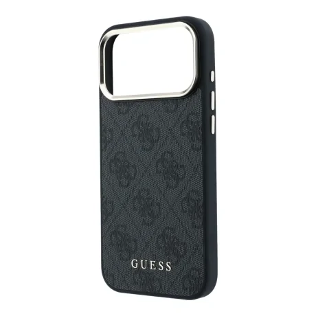 Guess PU Leather 4G Gold Frame MagSafe Zadni Kryt pro iPhone 18 Pro Max Black