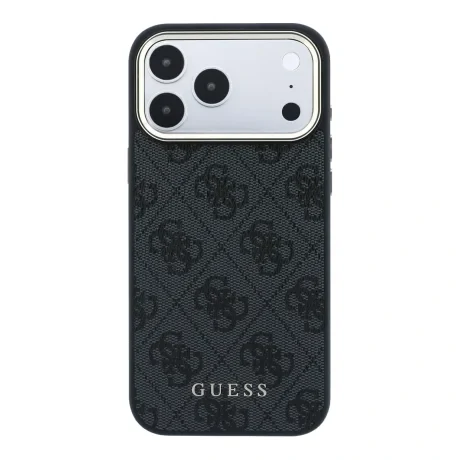 Guess PU Leather 4G Gold Frame MagSafe Zadni Kryt pro iPhone 18 Pro Max Black