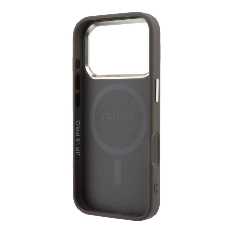Guess PU Leather 4G Gold Frame MagSafe Zadni Kryt pro iPhone 18 Pro Max Brown
