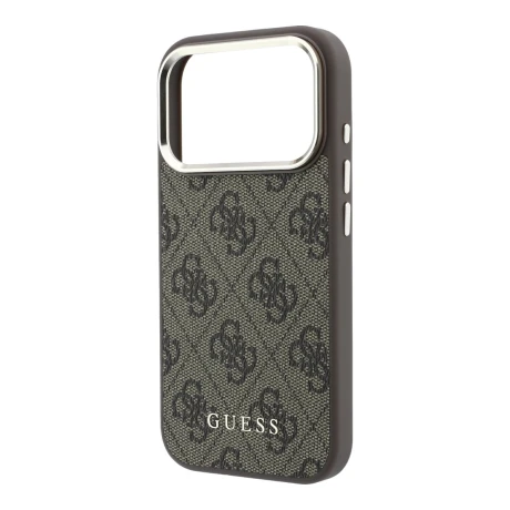 Guess PU Leather 4G Gold Frame MagSafe Zadni Kryt pro iPhone 18 Pro Max Brown
