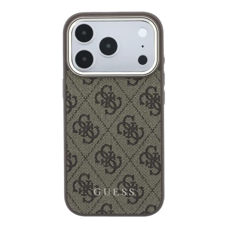 Guess PU Leather 4G Gold Frame MagSafe Zadni Kryt pro iPhone 18 Pro Max Brown