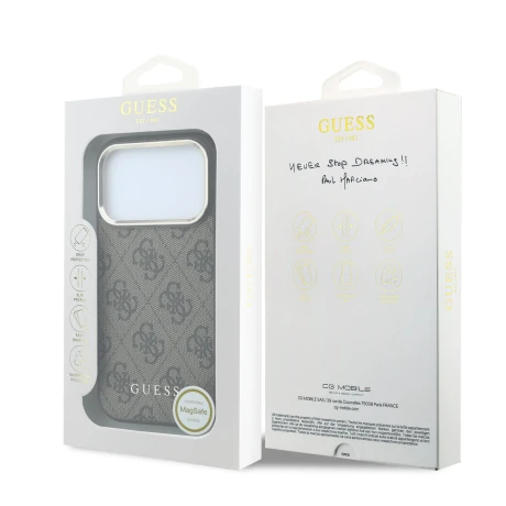 Guess PU Leather 4G Gold Frame MagSafe Zadni Kryt pro iPhone 18 Pro Max Brown