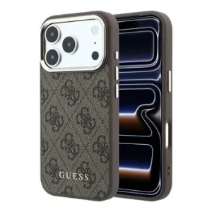 Guess PU Leather 4G Gold Frame MagSafe Zadni Kryt pro iPhone 18 Pro Max Brown