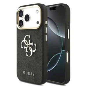 Guess PU Leather 4G Metal Logo Gold Frame Zadni Kryt pro iPhone 18 Pro Black