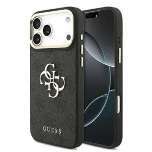 Guess PU Leather 4G Metal Logo Gold Frame Zadni Kryt pro iPhone 18 Pro Max Black